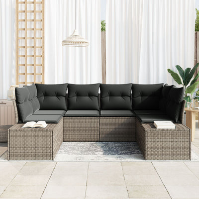 6 Piece Garden Sofa Set with Cushions Grey Poly Rattan