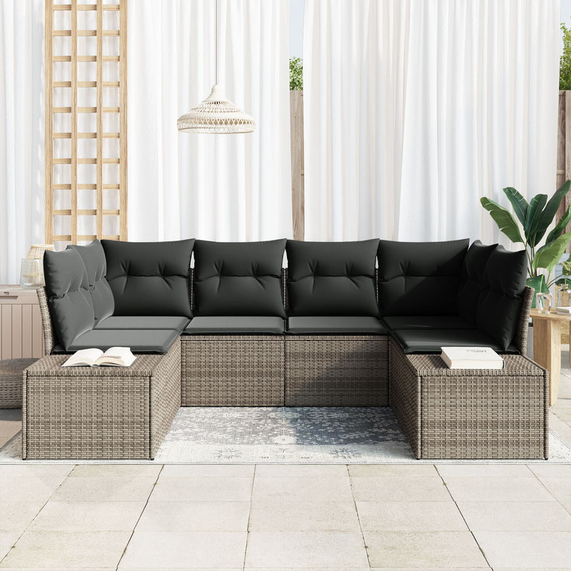 6 Piece Garden Sofa Set with Cushions Grey Poly Rattan