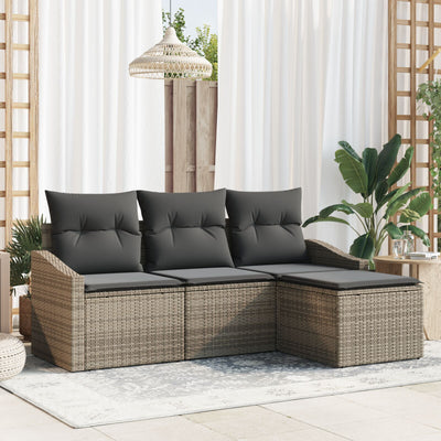 4 Piece Garden Sofa Set with Cushions Grey Poly Rattan