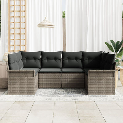 6 Piece Garden Sofa Set with Cushions Grey Poly Rattan