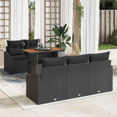 Garden Sofa Set 6 Piece Black Wicker Outdoor Dining Set
