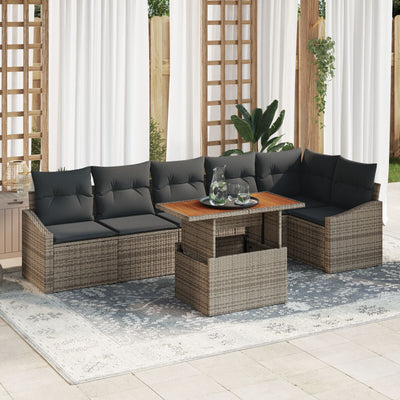 7 Piece Garden Sofa Set with Cushions Grey Poly Rattan