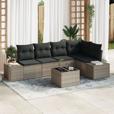 5 Piece Garden Sofa Set with Cushions Black Poly Rattan