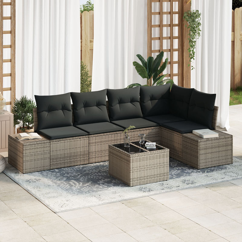 5 Piece Garden Sofa Set with Cushions Black Poly Rattan