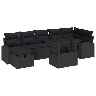 8 Piece Garden Sofa Set with Cushions Black Poly Rattan