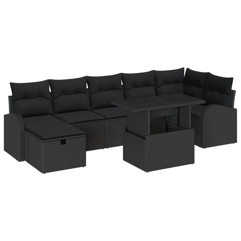 8 Piece Garden Sofa Set with Cushions Black Poly Rattan