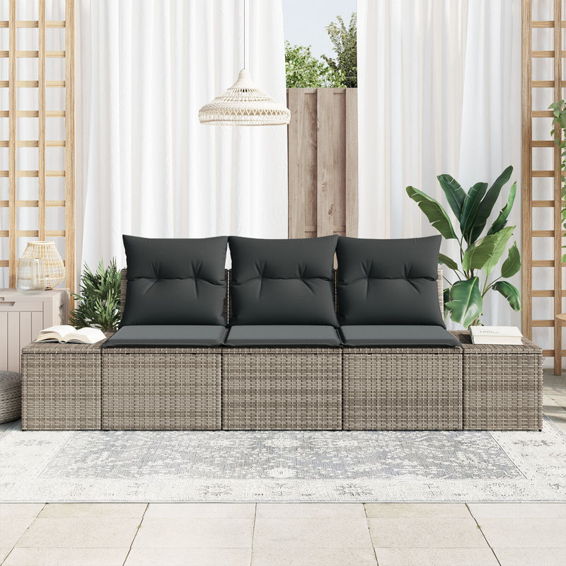 3 Piece Garden Sofa Set with Cushions Grey Poly Rattan
