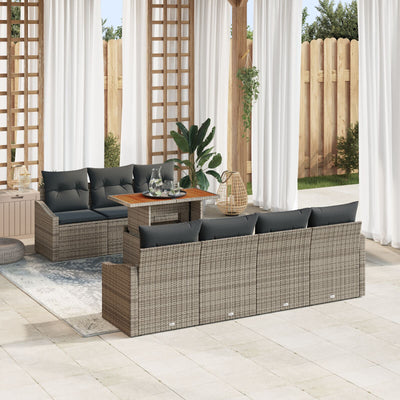 8 Piece Garden Sofa Set with Cushions Grey Poly Rattan
