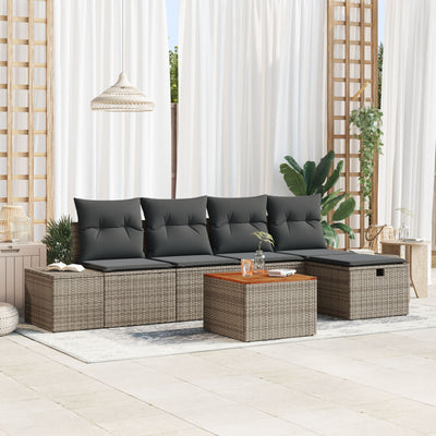 Garden Sofa Set Set of 6 Grey Rattan Outdoor Sofa Rectangular