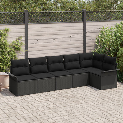 6 Piece Garden Sofa Set with Cushions Black Poly Rattan