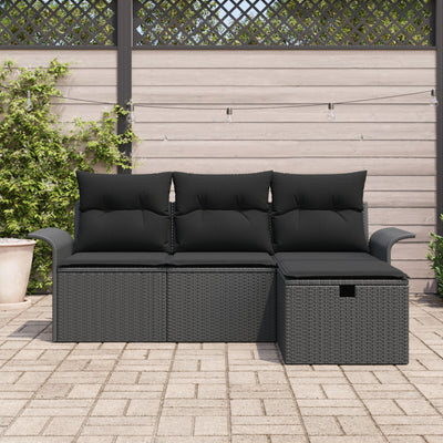4 Piece Garden Sofa Set with Cushions Black Poly Rattan