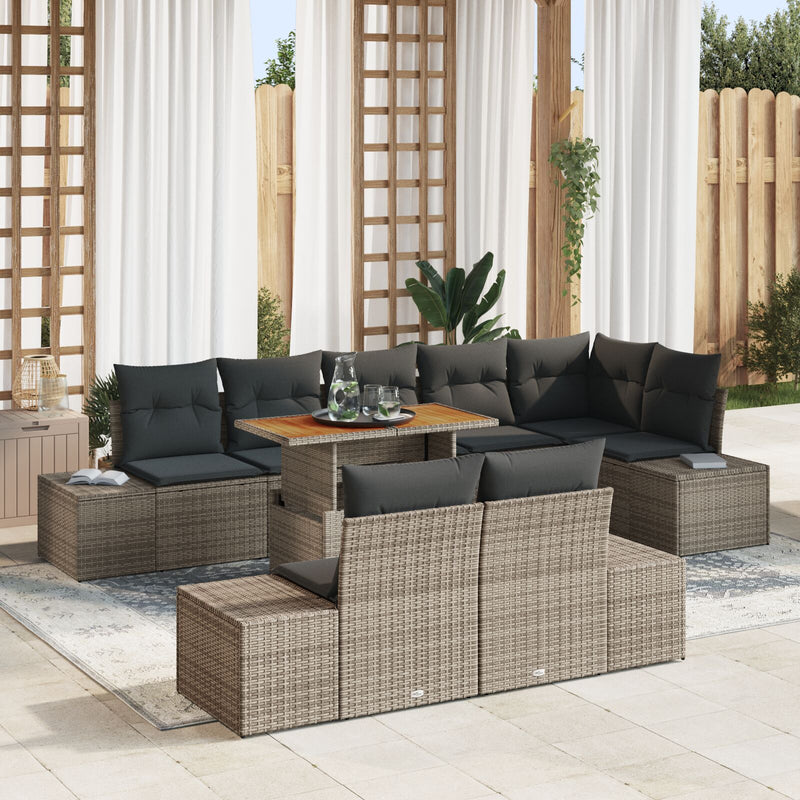 9 Piece Garden Sofa Set with Cushions Grey Poly Rattan