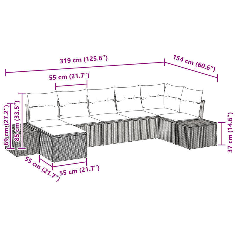 7 Piece Garden Sofa Set with Cushions Black Poly Rattan