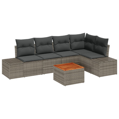 6 Piece Garden Sofa Set with Cushions Grey Poly Rattan Acacia