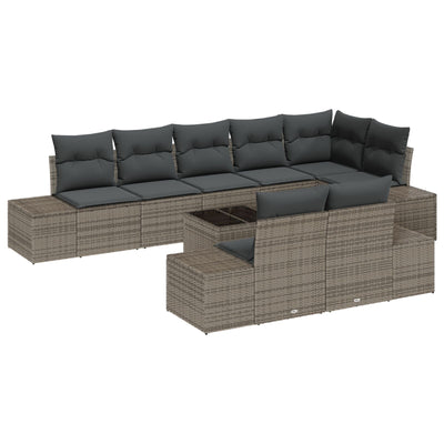 8 Piece Garden Sofa Set with Cushions Black Poly Rattan