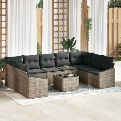 9 Piece Garden Sofa Set with Cushions Black Poly Rattan