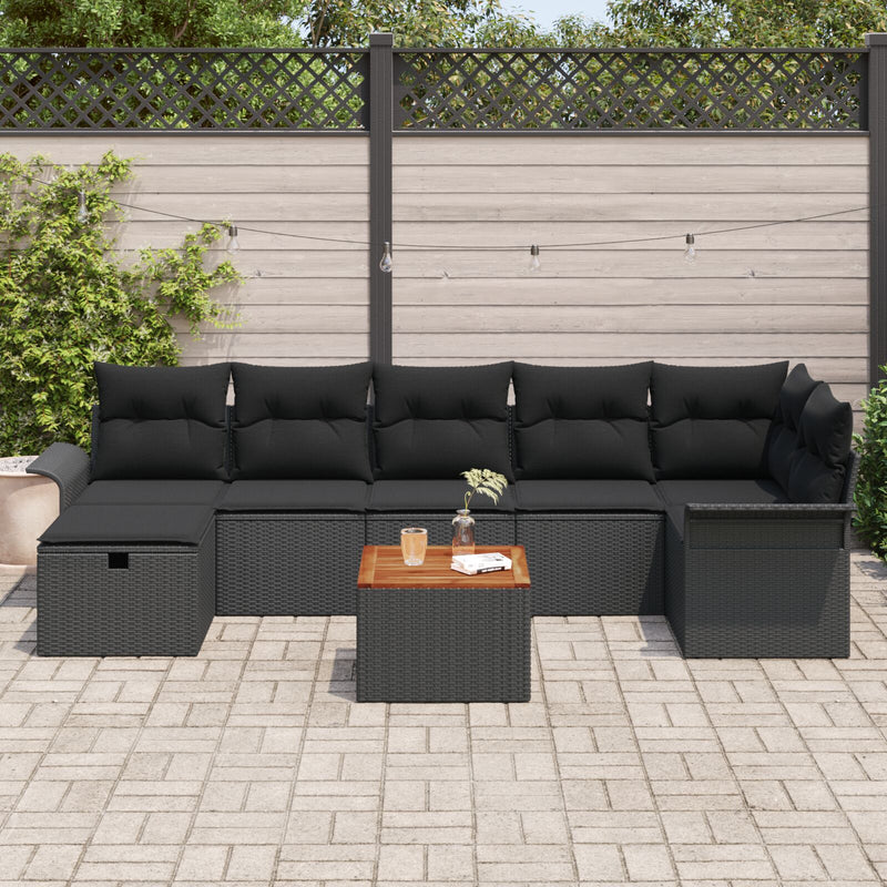 8 Piece Garden Sofa Set with Cushions Black Poly Rattan