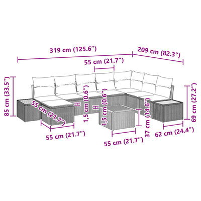 9 Piece Garden Sofa Set with Cushions Black Poly Rattan Acacia