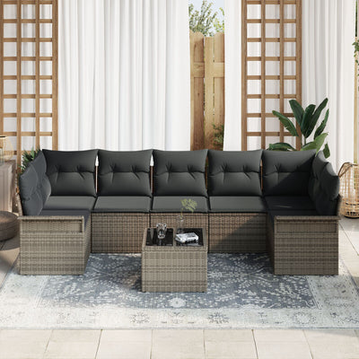 8 Piece Garden Sofa Set with Cushions Grey Poly Rattan