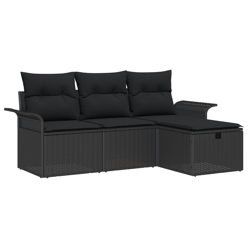 4 Piece Garden Sofa Set with Cushions Black Poly Rattan