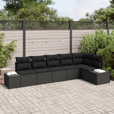 6 Piece Garden Sofa Set with Cushions Black Poly Rattan