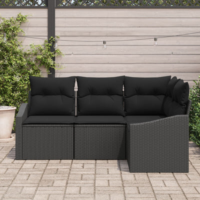 Garden Sofa Set 4-Seater Black Rattan, Fabric Outdoor Sofa