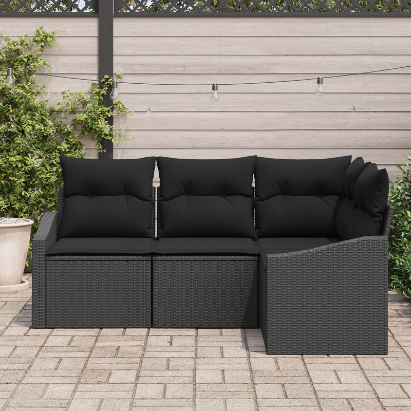 Garden Sofa Set 4-Seater Black Rattan, Fabric Outdoor Sofa