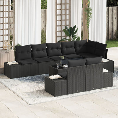 9 Piece Garden Sofa Set with Cushions Beige Poly Rattan
