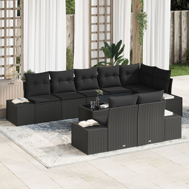 9 Piece Garden Sofa Set with Cushions Beige Poly Rattan