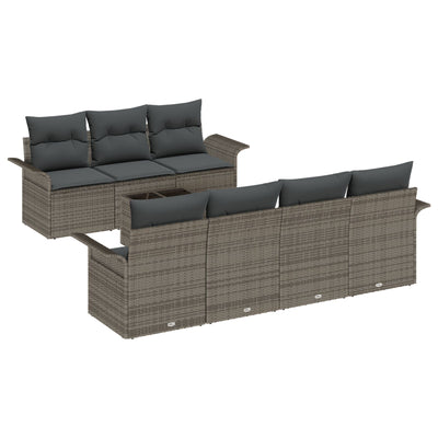 8 Piece Garden Sofa Set with Cushions Grey Poly Rattan