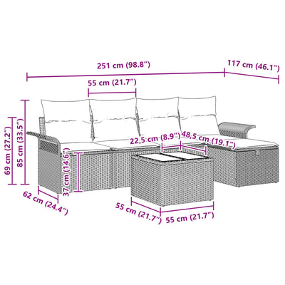 6 Piece Garden Sofa Set with Cushions Grey Poly Rattan