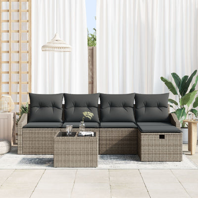 6 Piece Garden Sofa Set with Cushions Grey Poly Rattan
