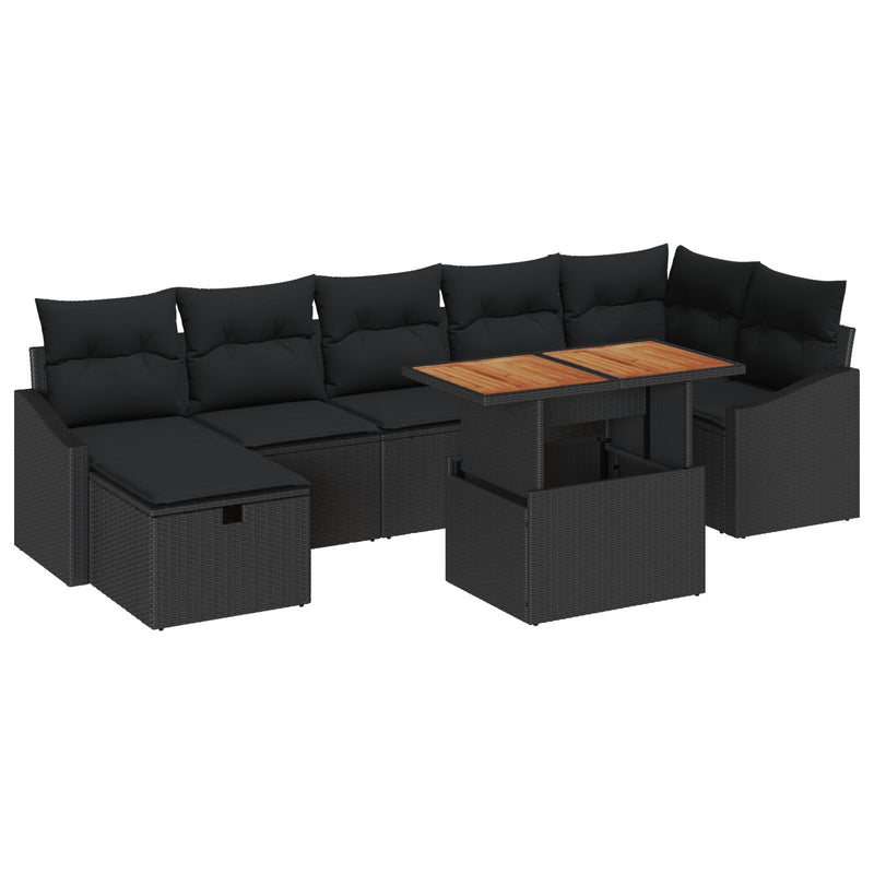 8 Piece Garden Sofa Set with Cushions Black Poly Rattan