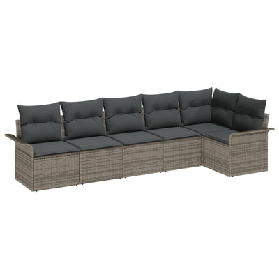 6 Piece Garden Sofa Set with Cushions Grey Poly Rattan