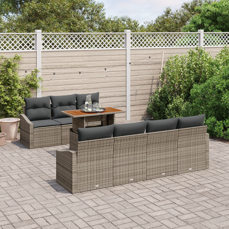8 Piece Garden Sofa Set with Cushions Grey Poly Rattan