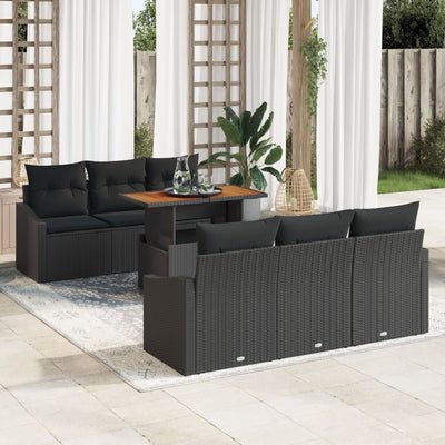 Garden Sofa Set 7 Pieces Black Rattan Outdoor Sofa Set