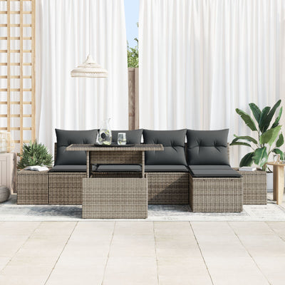 Garden Sofa Set Set of 6 Beige Rattan, Polyester Outdoor Sofa Set