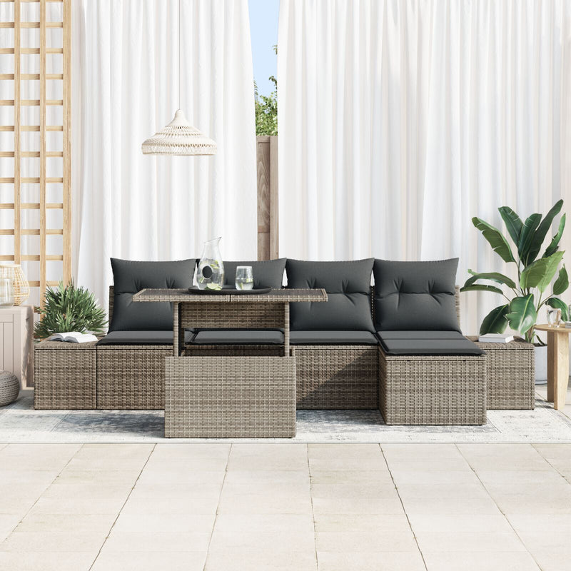 Garden Sofa Set Set of 6 Beige Rattan, Polyester Outdoor Sofa Set