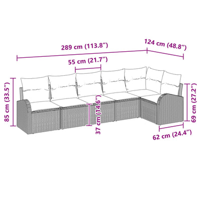 6 Piece Garden Sofa Set with Cushions Black Poly Rattan