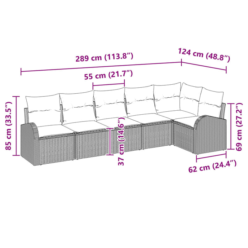 6 Piece Garden Sofa Set with Cushions Black Poly Rattan