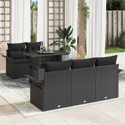 6 Piece Garden Sofa Set with Cushions Black Poly Rattan