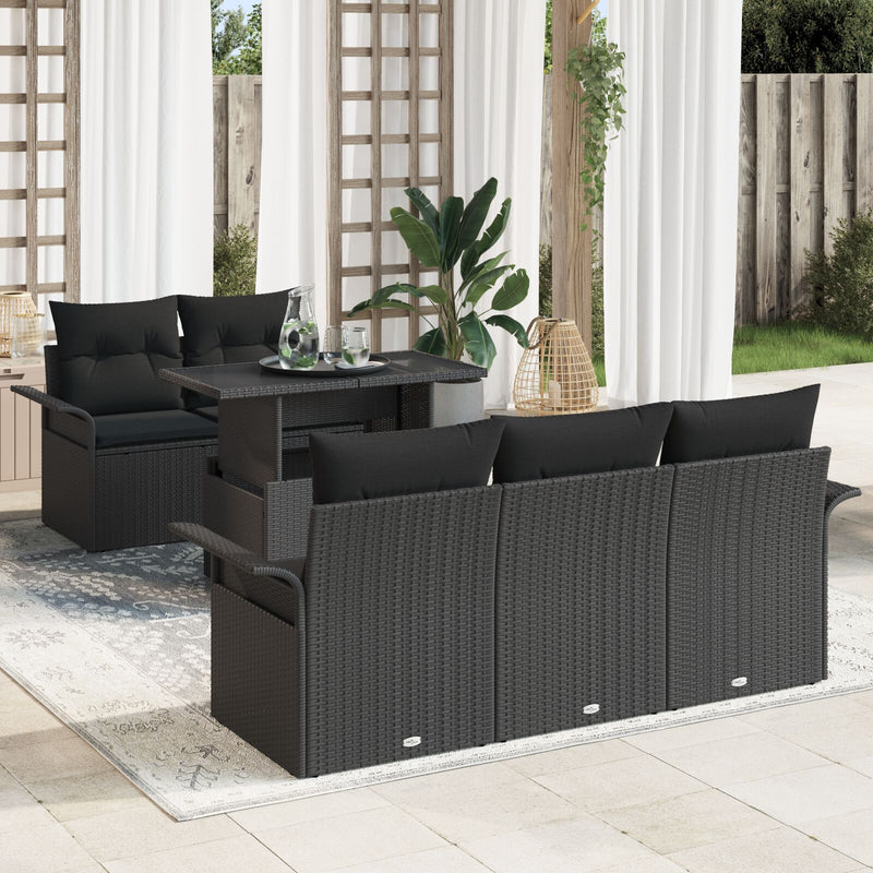 6 Piece Garden Sofa Set with Cushions Black Poly Rattan