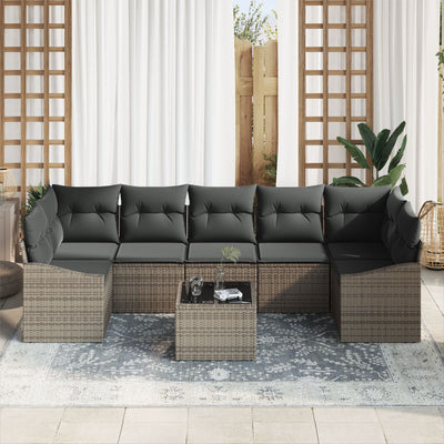 8 Piece Garden Sofa Set with Cushions Grey Poly Rattan