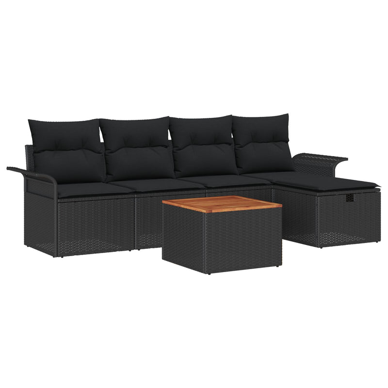 6 Piece Garden Sofa Set with Cushions Black Poly Rattan
