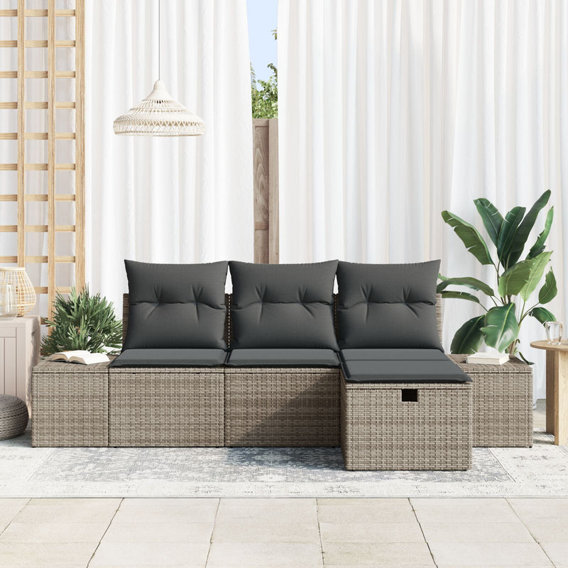 4 Piece Garden Sofa Set with Cushions Grey Poly Rattan