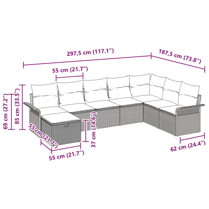 8 Piece Garden Sofa Set with Cushions Black Poly Rattan