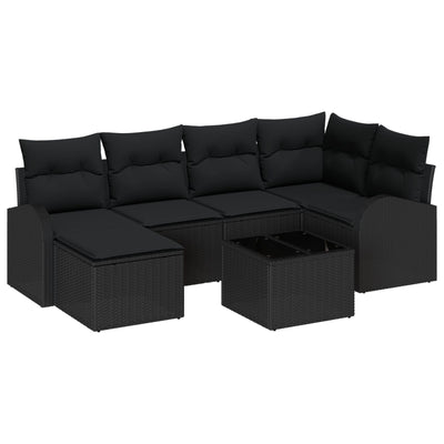 7 Piece Garden Sofa Set with Cushions Beige Poly Rattan