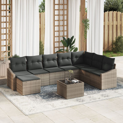 8 Piece Garden Sofa Set with Cushions Black Poly Rattan