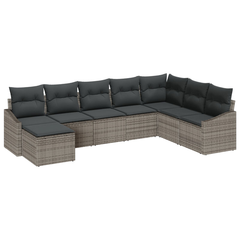 8 Piece Garden Sofa Set with Cushions Grey Poly Rattan