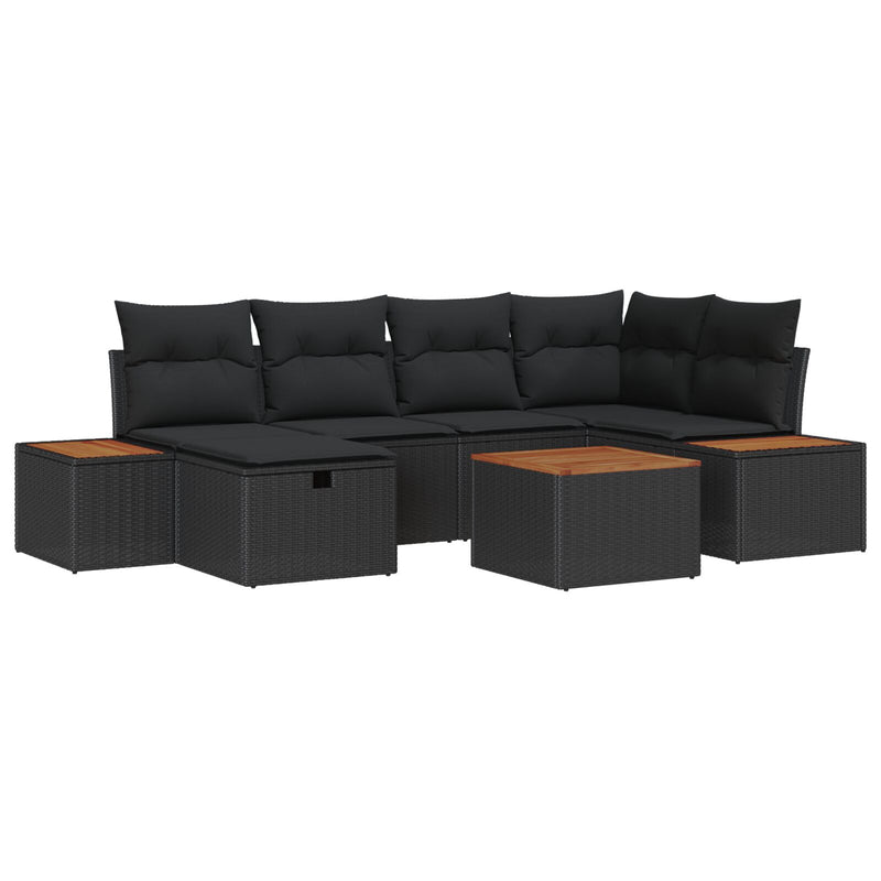 7 Piece Garden Sofa Set with Cushions Black Poly Rattan